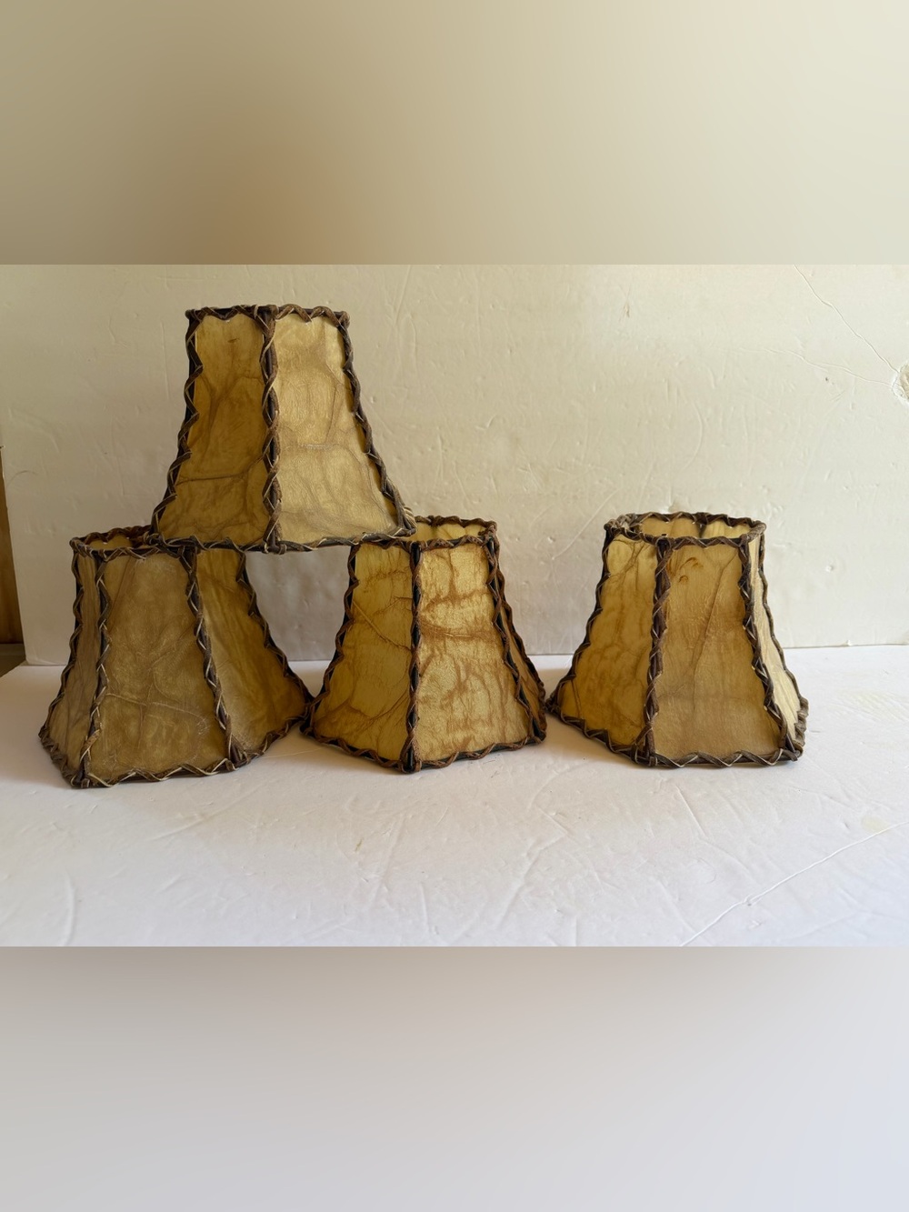 Set of 4 Rustic Rawhide Lamp Shades Spider Fitter Western Cabin 5”